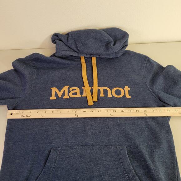 Marmot Mens Drawstring Hoodie Kangaroo Pocket Blue Tan Size Medium - Picture 9 of 12